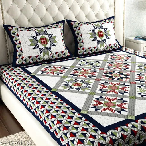 Jaipuri Double Queen Cotton Bedsheet With 2 Pillow Covers