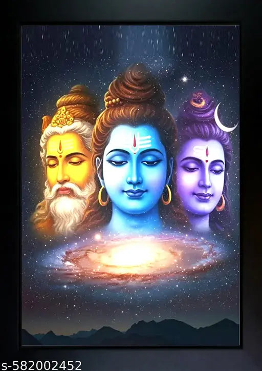Brahma Vishnu Mahesh Photo Frame | Brahma Vishnu Mahesh Wall Painting , Home Decoration And Pooja Room ( 7x 9 ) Inch