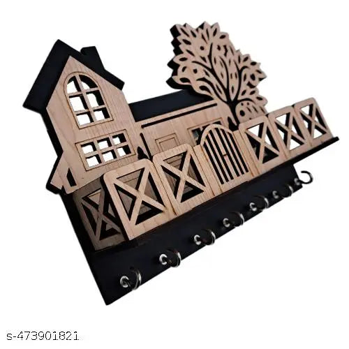 Wooden Tree House Premium Quality Keychain Holder (Black)