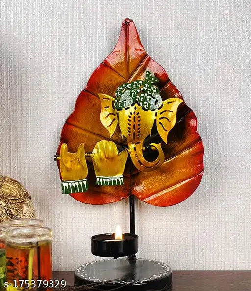Iron Ganesha Leaf T-Light Candle Holders