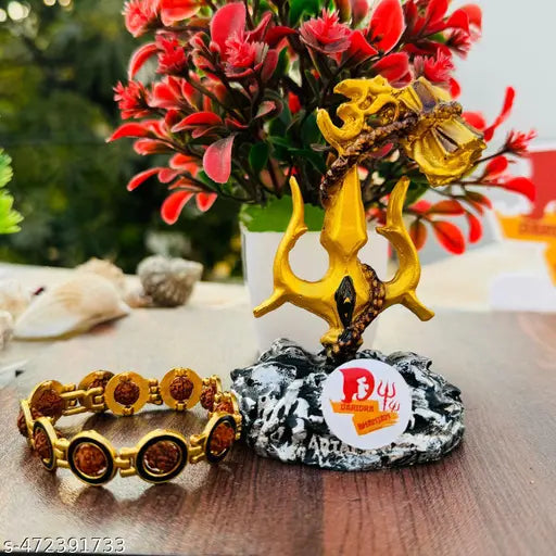 SANSKAARI Poly Resin Handcrafted Shiva Idol trishul with Damru with braclet For Car Dashboard | Shiva Statue Trishul with Damru For Home Decor | Shiva | Shankar | ( OM Trishul Damru )
