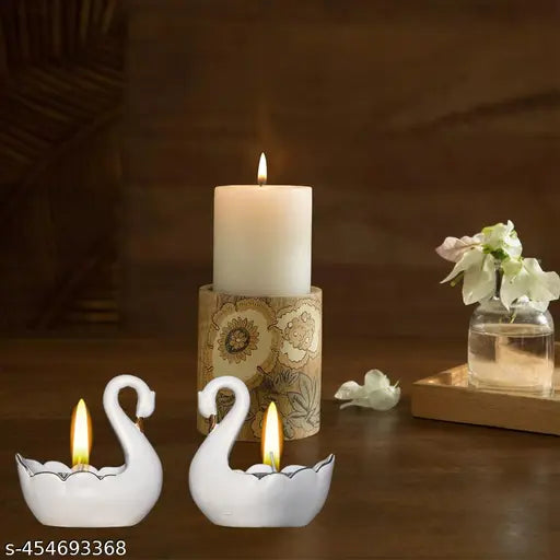 Resin White Duck Tealight Candle Holder Statue Swan Light Stand Showpiece (11 X 11 X 7 CM)