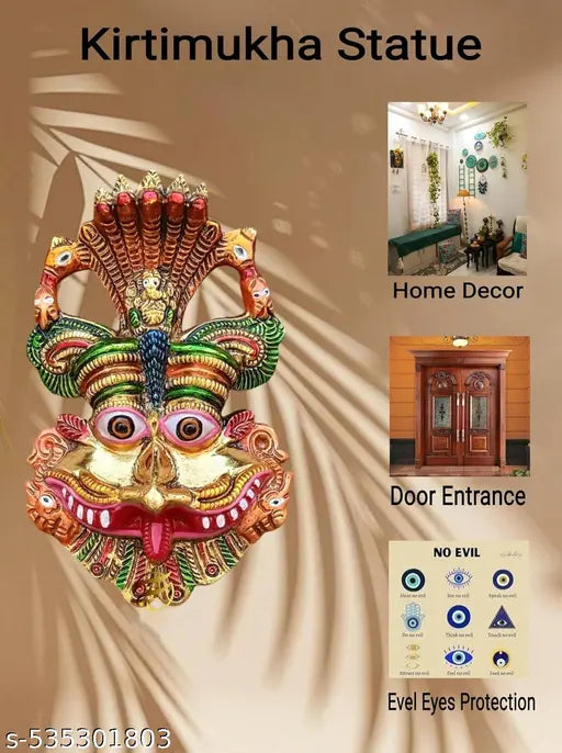 Metal Kirthimukha for Home Entrance/Keerthi Mukudu Mask/Narsingh Face with Shesh Naag Wall Hanging Nazar Battu/Evil Eye Protector for Home, Office Vastu Gift Item Decorative Showpiece Multicolor. (Pack of 1)