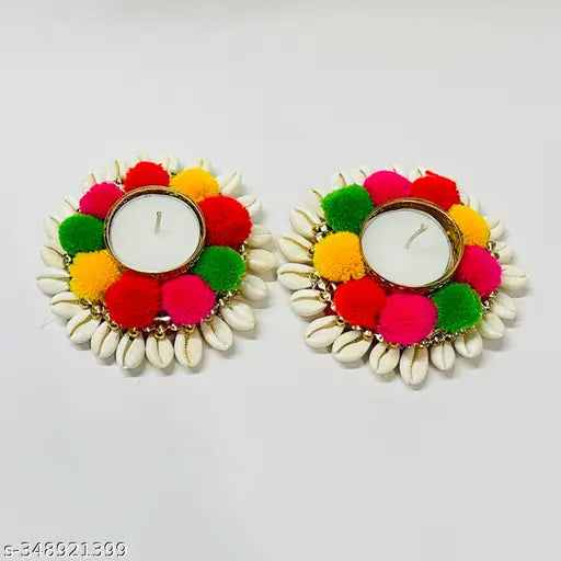 Maahal Handmade Kodi Bangle T-Light Candle Holder with Wax Candle Home Décor-Multi