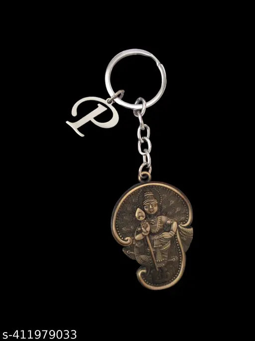 AnishNx Lord Murugan Kartikeya Big Tamil Om with English Initial "P" KartikeyaP15  Bronze  Metal Key Chain for Men And Women
