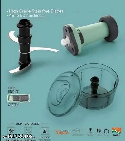 Manual Hand Press Push Chopper with 3 Blades for Effortless Chopping Vegetables & Fruits (Assorted,800ml, Plastic)