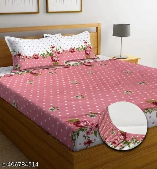 5pc bedsheet set (1 Bedsheet + 2 Pillow Covers with Embroidery+ 2 Cushion Cover with Embroidery with filler) Heavy Quality Multicolor five piece set