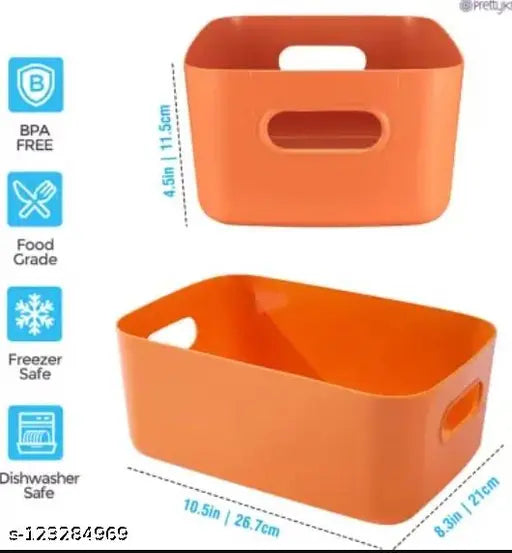 3 Pieces Plastic Storage Basket Multipurpose Colorful for Kitchen & Home Organiser Box for Wardrobe, Fruits Vegetables, Toys, Stationary items (25 x 16.5 x 10 cm)
