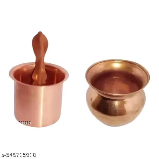 EliteTouch  Copper Panchpatra with Aachmani (Spoon) for All Puja Purpose-4.5 Pooja lota Kalash for puja Copper Panch Patra Copper Tambe ka lota for puja lota for puja Copper lota for puja Copper panchapatra for puja (Big Size, Brown) Copper Kalash