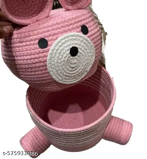 Tanvi Textiles Handcrafted Cartoon Cotton Storage Basket – 10x8 inch  | Small Organizer Bin for Kids' Room, Desk, and Bathroom