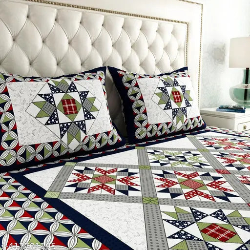 Jaipuri Double Queen Cotton Bedsheet With 2 Pillow Covers