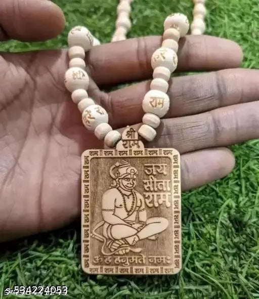 Sacred Tulsi Mala with Ram-Carved Hanuman Ji Locket | Devotional Mala