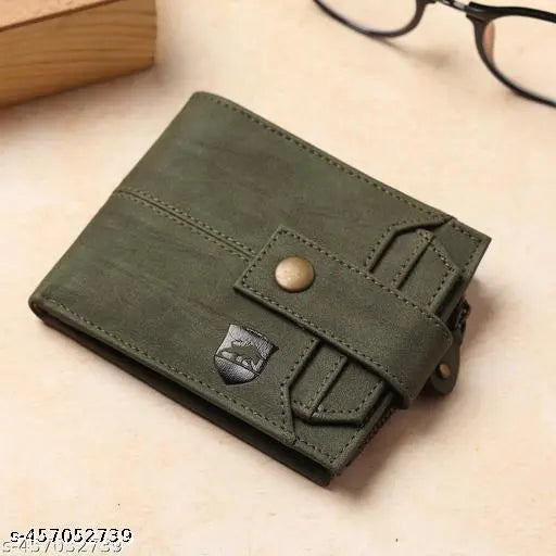 SAMTROH Button Closer Vegan Leather Wallet for Men I 4 Card Slots I 2 Currency & 2 Secret Compartments I 1 Zipper Coin Pocket