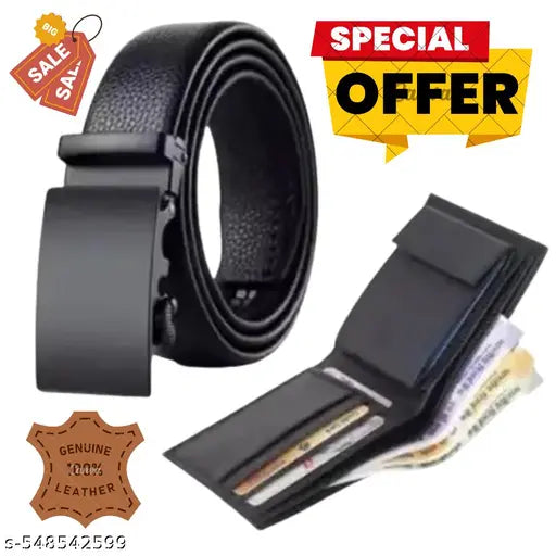 Buy mens and boys trendy black belt and get  two fold album wallet , wired handfree and side bag travel bag free