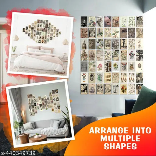KARTMEN Pack of 54 Aesthetic Vintage Wall Collage Kit Posters - 4 x 6 Inches Poster for Wall Decoration - Wall Art For Bedroom, Office, Living room, Dorm room - Glue Dots Included