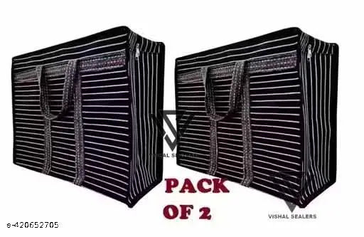 COMBO OF 2 PCS BAG Multipurpose  Big Heavy Duty Storage Organizer Canvas Bag with Strong Handles and Base with Covers Zip