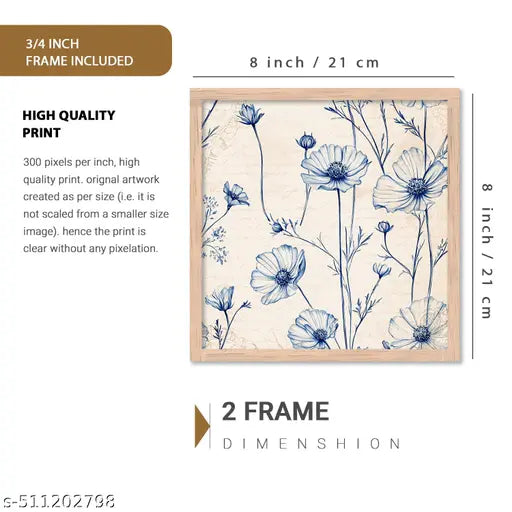 Walllane Floral Wall Art Painting | Wall Frames For Home Décor Office Living Room | Poster With Frame Wall Decoration Painting | Premium Art Framed Wall Painting For Home Décor | Set of 2 (Art 2, (8x8 inch ), Framed)