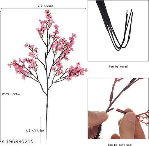 BS AMOR Set Of 5 Pink -Colored Gypsophilia Artificial Flowers and Plants Natural Looking for Home Decoration