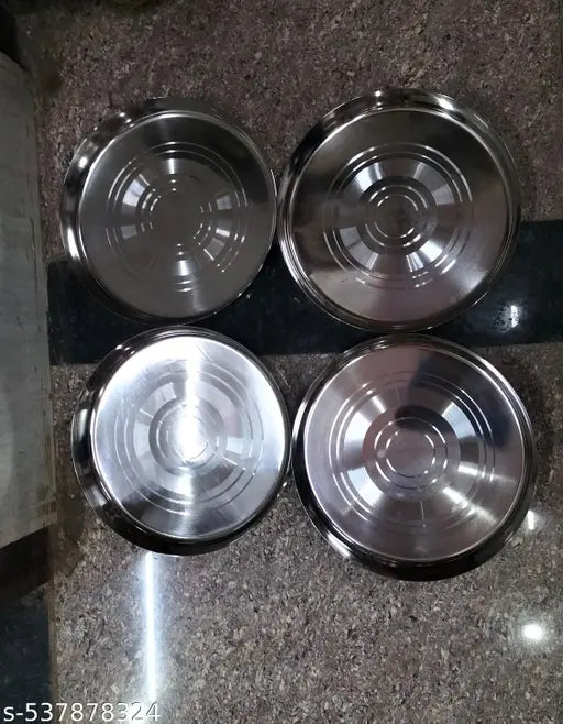 Stainless Steel Classic Solid Thali Set of 4, Heavy Gauge Mirror Finish Royal Dinner, Lunch Plate, Food Grade Serving Plates – 24cm Diameter