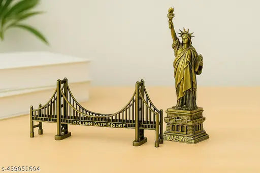9 Shades 1 Set (2 Pcs) world Famous Building(7 Wonders)"Statue of Liberty" & "Golden Gate Bridge"Metal Showpiece Antique Statue Miniature, Car Dashboard, kids room, mother day gift, gift for her/him, Table Centerpiece,Send-Off Gift,Souvenir,Gift from Fore