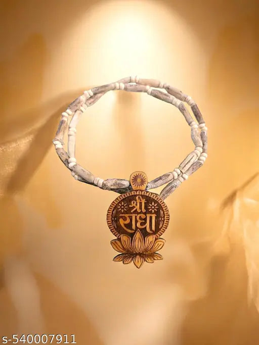 SriMaa Ventures Lotus-Shaped Tulsi Beads Kanthi Mala with Shree Radha Design || Traditional Spiritual Necklace for Meditation, Hindu Worship, Bhakti Sadhana