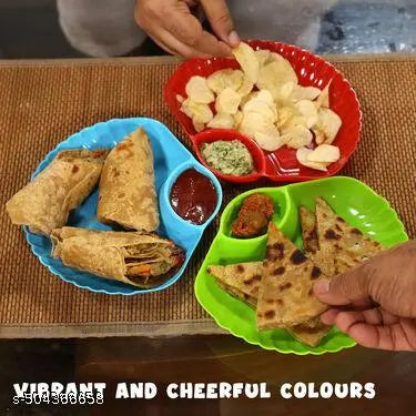 (12 Pcs Set) Plastic Lunch Plate, Dahi and Chat Plate, Snack and Appetizer Plate, Tray for Party and Daily use Serving Platter Plate for Serving Pasta Starters Utensils Breakfast - Multicolor