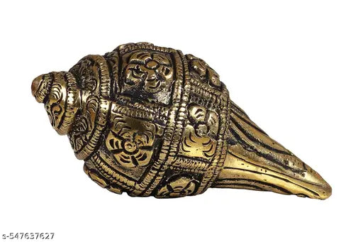 Kalarambh Brass Shankh Small Home Office Temple Mandir Pooja Puja Room Handicraft Brings Prosperity | Yellow – 2 x 3.8 x 2 Inch (H x L x W)