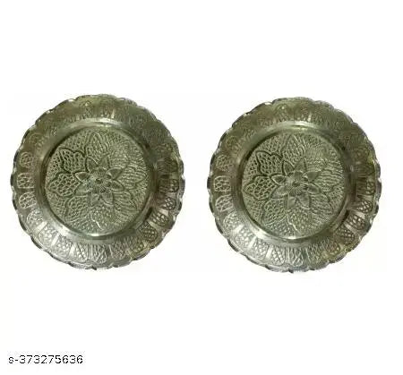 Small Size Brass Puja Thali , Pooja plate with Flower Emossed Design,Brass Pooja Plate for Home & Office Decoration & Gifting Brass (1 Pieces, Gold) Brass  (1 Pieces, Gold)