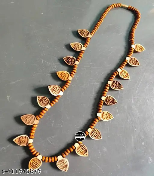 ANVIKA Multy 18 Leaf Carved Radha Name Tulsi Kanthi Mala Necklace