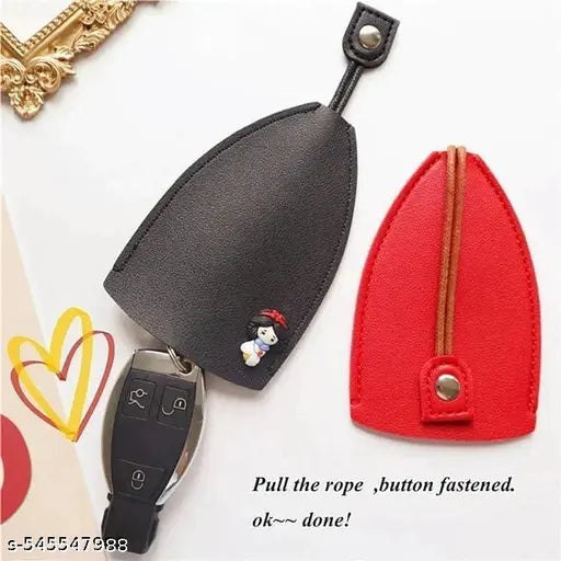 Spinfluencs 2Pc's PU Leather Creative Pull Out Cute Large Capacity Car Key Case, Case Key Holder, Cartoon Pull Type Key Bag super large capacity(Multicolour)