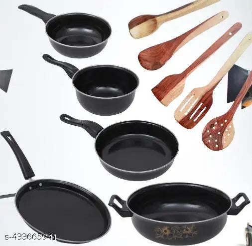 Cookpro 10pcs combo set of Cookware sets Kadhai,Tadka pan, Sauce pan, Fry pan, Dosa pan, & 5 types of Spatualas