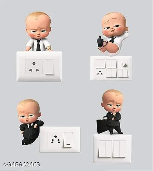 DK DECORS Switch Board Sticker - Decorative Cute Boss Baby Wall Decorative - Switch Panel Stickers Wall Sticker Set of 4 - Light Switch Sticker