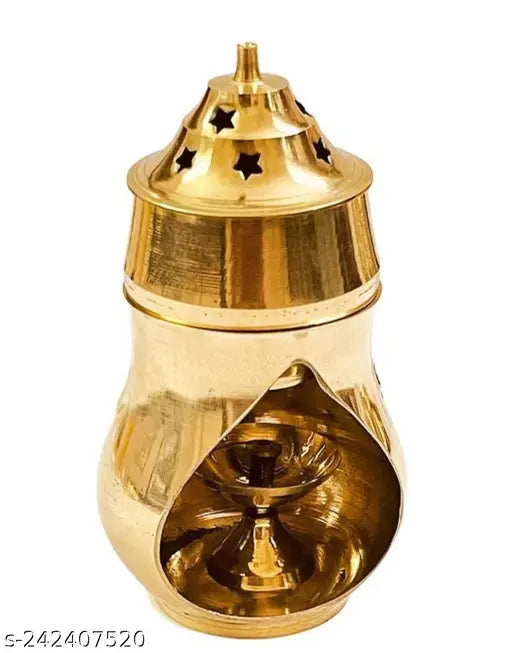 Traditional Brass Camphor Diya Kapoor Lamp Diffuser (Gold) for Diwali Pooja Deepak Decoration | Brass Diya for Puja Satya Deepam Brass Gift | Pooja Items for Home Brass, Diwali Pooja Pack Of 1  (L x W x H: 8 x 8 x 14 cm)
