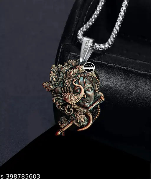 Durable Unisex Stainless Steel Chain With Lord Krishna Dual Sided Stainless Steel Pendant, Indian Spiritual Jewelry For Girls And Boys (COPPER)…