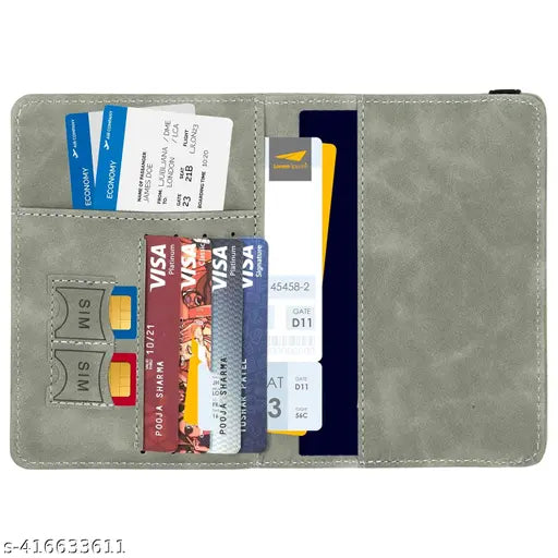Passport Cover Travel Wallet Organiser with RFID Protection, Credit Card Case, PU Leather for Men & Women (Grey)