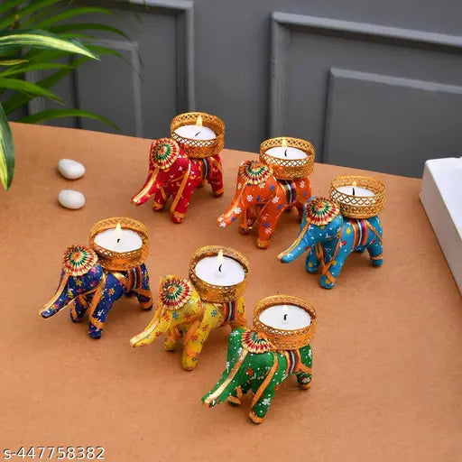 Adya Studio Decorative Elephant Tealight Candle Holder | Diwali Decoration | Pack of 6