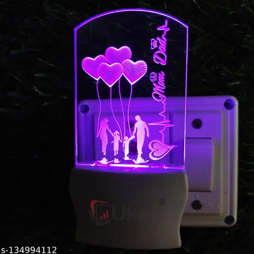 Ukani MOM DAD Acrylic 3D Optical Illusion Night Lamp, RGB 7 Colors Auto Colour Changing LED Plug and Play Night Light, Office Day Light, For Home and Office Use, Best for Gift, Multicolour - 7CM+3.5CM
