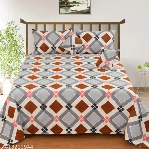 5 pc Bed Sheet 2 Pillow Cover With Zip 2 Cushion Cover  With Zip