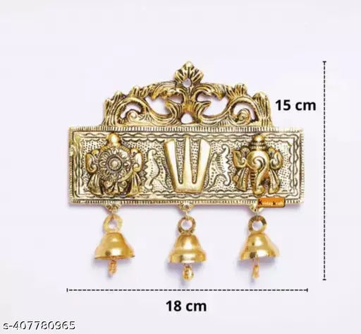 Tirupati Door Hanging Shankh Chakra Namah With Well for Home,Office,Temple, Room Decorative Showpiece - 15 cm (Metal, Gold