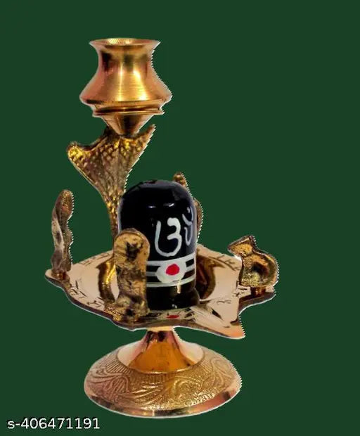 A&S VENTURES Brass Black Marble Stone Tilak Shivling Shiva Lingam Idol with Kalash Shivling Stand | Shivling Abhishek | Shivling For Home Puja Temple Mandir