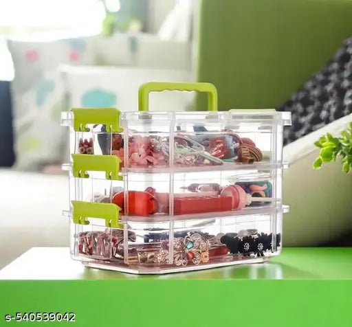 Multipurpose 3 Layer Stack & Carry Box, Plastic Portable Storage Container Box Handled Organizer Storage Box and Beauty Supplies