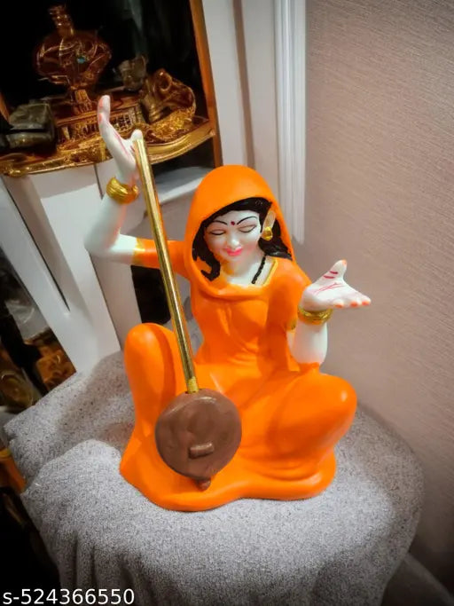 DAY CREATION Meerabai Idol Playing Musical Instrument Showpiece Polyresin Statue (12.5 cm x 7.5 cm x 17.5 cm_Orange)