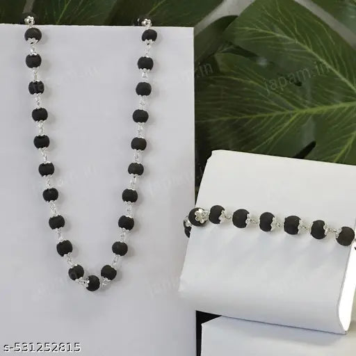 Karungali Mala and Bracelet Combo for Men | Spiritual Ebony Wood Beads Chain Set | Stylish Traditional Healing Jewellery