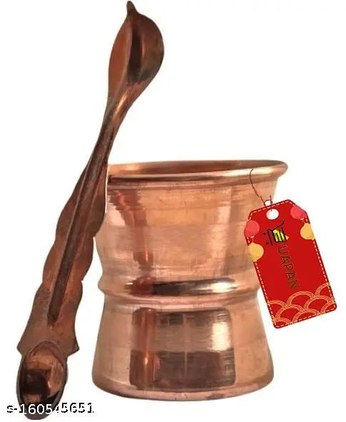 UAPAN Copper puja, Temple Damru Shape Panchpatra (Pack of 1 Pieces, Gold) Glass Set Water/Juice Glass  (50 ml, Copper, Gold)  Puja Articles