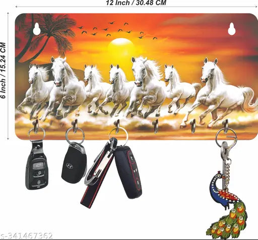 Wallfly 7 Horse Vastu 6 Hooks Wooden Key Holder