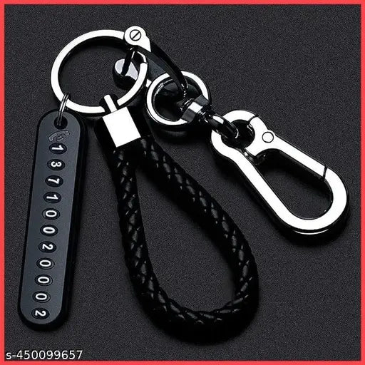 Anti-Lost Car Keychains With Phone Number Tag Metal Keychain Double Pendant Keyring For Car, Bike, Office Home, Black