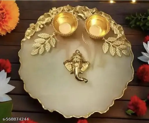 3D Ganeshji Decorative Charms  for pooja thali decoration festival decoration - 12 pcs(White)