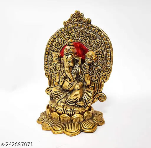 Metal Handicraft Gold Plated Ganesh Ji Idol  Sitting Ganesha for Gift and Puja Home Decor Showpiece Office Decorative Hindu God Murti
