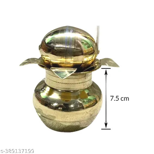 Bhabani Antique Shop PUJA Mongol Ghat | DAR ghot I MANGAL Kalash|Laxmi Ghat |Pital puja ghot I Laxmipuja Ghot with Brass Mango Five Leaves and Brass Coconut Brass Kalash (Yellow) (7.5 cm)