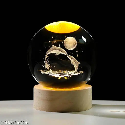 Glass Lamp 3D  Ball Astronomy Night Lamp with Base for Living Room Ornament Solar System Fantasy Decoration LED Colorful Lighting Touch Base Moon Light (dolphin)